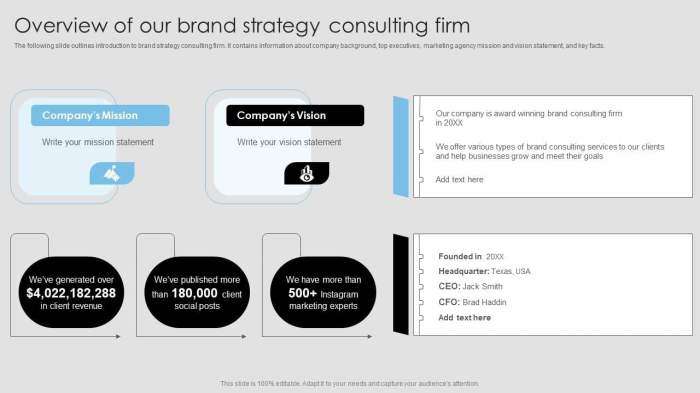 Overview Of Our Brand Strategy Consulting Firm Infographics PDF Brand Strategy Consulting